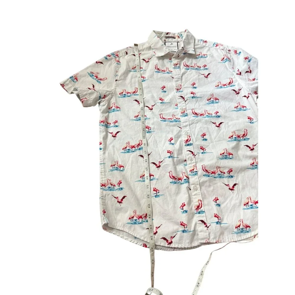 Denim & Flower Ricky Singh Slim Fit Mens Button Down Pink Flamingo Shirt Size Me - Picture 9 of 14